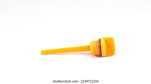 Yellow Car Oil Dipstick Isolated On White Background.