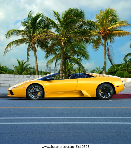 Yellow car on tropical\
island