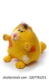 Yellow Cat - Soft Toy Made Of Felt Wool