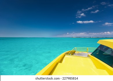 Yellow Catamaran In Caribbean Sea, Cancun, Mexico 