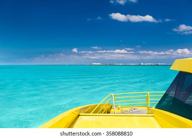 Yellow Catamaran In Caribbean Sea, Cancun, Mexico
