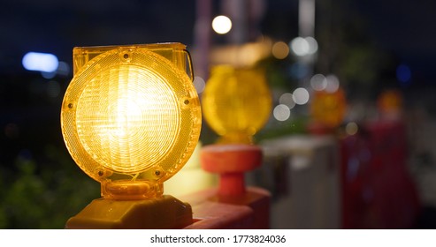 Yellow Caution Light At Street