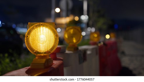 Yellow Caution Light At Street 