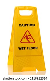 Yellow Caution Slippery Wet Floor Sign Isolated On White Background