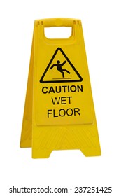 Yellow Caution slippery wet floor sign isolated on white background