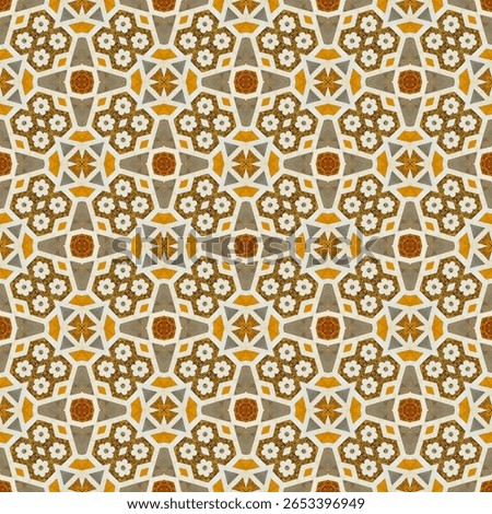 Yellow ceramic tile pattern. Background. Seamless pattern. Islamic motif. Arabic geometric tiles, spanish style design. Italian marble floor. Indian Taj Mahal Inlay technique for vintage tiled wall bg