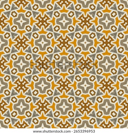 Yellow ceramic tile pattern. Background. Seamless pattern. Islamic motif. Arabic geometric tiles, spanish style design. Italian marble floor. Indian Taj Mahal Inlay technique for vintage tiled wall bg