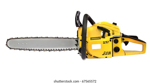 Yellow Chainsaw Isolated On White Background