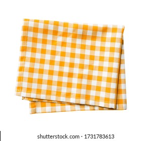 Yellow checkered folded cloth isolated,gingham checked kitchen towel,picnic decoration element.