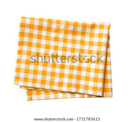 Yellow checkered folded cloth isolated,gingham checked kitchen towel,picnic decoration element.