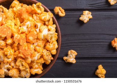 Yellow Cheese Popcorn In Bowl . Snack For Cinema