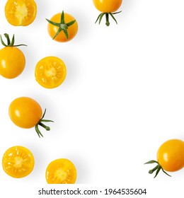 Yellow Cherry Tomatoes On White Background. 