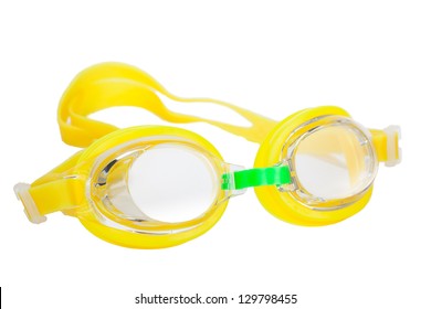 Yellow Child Swim Goggles Isolated On White