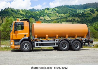 Yellow Cistern Truck On The Road      