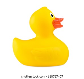 Yellow Classic Rubber Bath Duck Toy Isolated On White Background