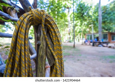 Yellow Climbing Rope With Copy Space No People