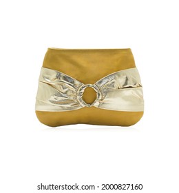 Yellow Clutch Bag With Gold Color Ribbon