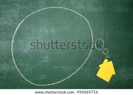 yellow color paper cut house shape with thinking bubble
