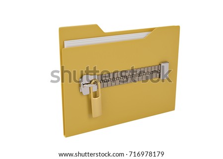 Yellow computer folder with zipper on white background,3D illustration.