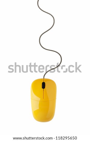 Yellow computer mouse on a white background
