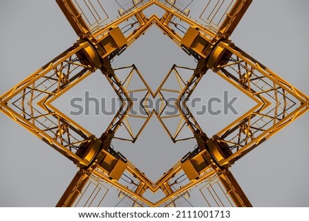 Yellow Construction Crane Mirrored Abstract Background, Braga, Portugal.