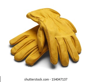 Yellow Construction Work Gloves Isolated On White Background.