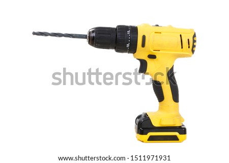 Yellow Cordless drill isolated on white background