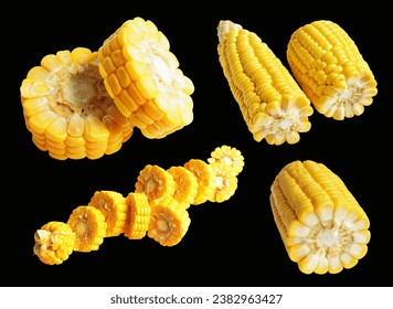 Yellow corn isolated with clipping path, no shadow in black background