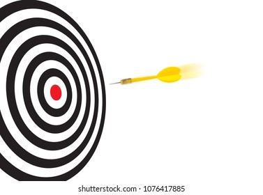 Yellow dart Flying to the center of the target, On the way to success concept