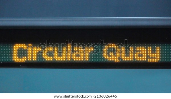 Yellow digital signage on a light rail train reading\
Circular Quay