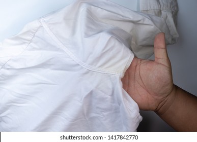 Yellow Dirty Stain Sweat On White Armpit Shirt