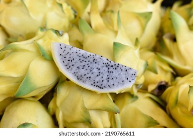 Yellow dragon fruit healthy weight loss fruit. It is a plant in family as cactus. or food for pay respect to predecessor god Chinese new year festival. Chinese culture ancestor food offering. - Shutterstock ID 2190765611