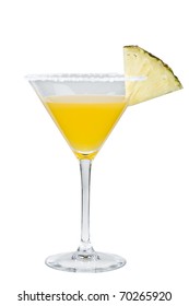 Yellow Drink In Martini Glass With Pineapple On The Rim