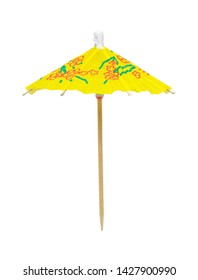 Yellow Drink Umbrella Cut Out On White.