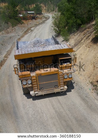 Yellow dump truck on coper surface mining, Bor Serbia Stock photo © 