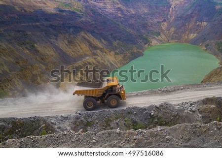 Yellow dump truck on coper surface mining, Bor Serbia Stock photo © 