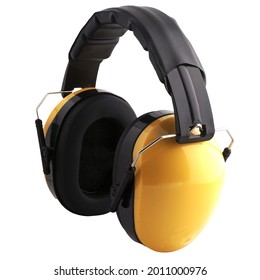 Yellow Earmuffs To Protect The Ears When Working In A Noisy Environment