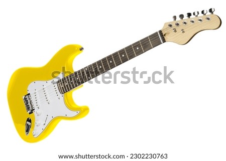 Yellow electric guitar isolated on white background, Electric guitar on white background with work path.