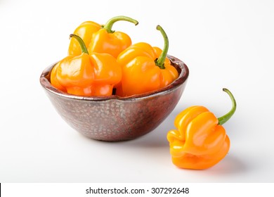 Yellow Emperor Pepper, Capsicum Chinese, On The White Background