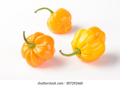 Yellow Emperor Pepper, Capsicum Chinese, On The White Background