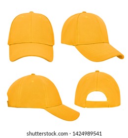 Yellow empty clear baseball cap 4 view isolated on white background