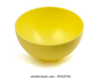 Yellow Empty Plastic Bowl Isolated On White