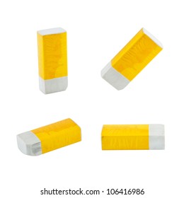 Yellow Eraser Set Isolated On White