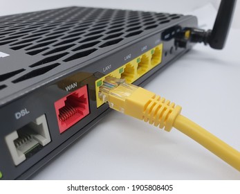 Yellow Ethernet LAN Cable Router