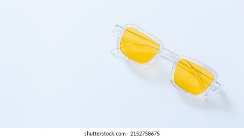 Yellow fashion glasses white background Circle yellow vintage glasses isolated white background Pair modern  stylish sunglasses isolated white