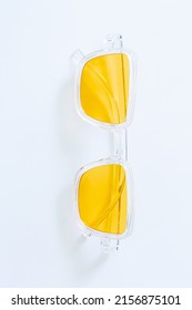 Yellow fashion glasses white background Circle yellow vintage glasses isolated white background Pair modern  stylish sunglasses isolated white
