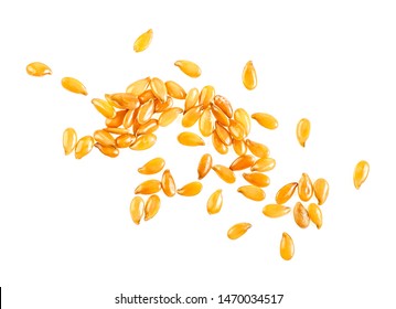 Yellow flax seeds on a white background. Top view. - Shutterstock ID 1470034517