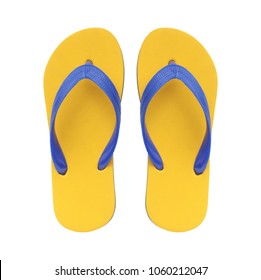 Yellow Flip Flops Isolated On White Background. 