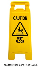 Yellow Floor Sign With Words 