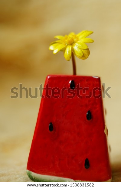 Yellow Flower Red Watermelon Vase Selective Stock Photo Edit Now